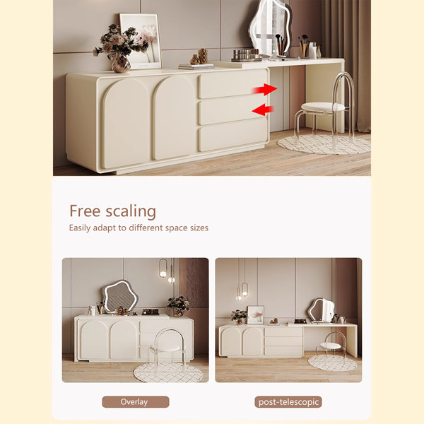 Hokku Designs Earnell Modern Home Office Expandable Dresser Desk Combo With Storage With Drawers